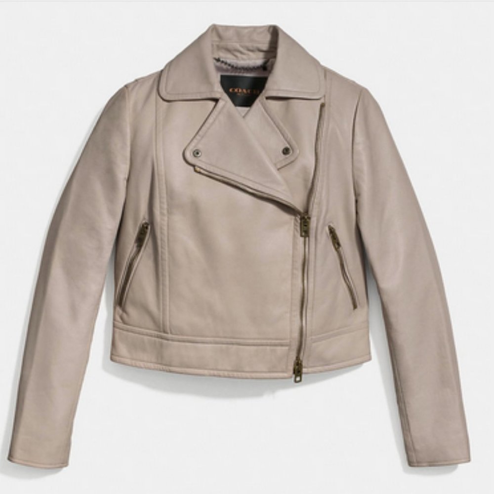Coach Lightweight Leather Moto Gray Birch Jacket Asymmetrical Zipper